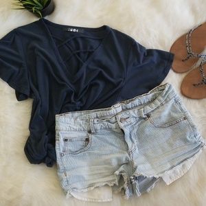 Pinstripe Jean Shorts